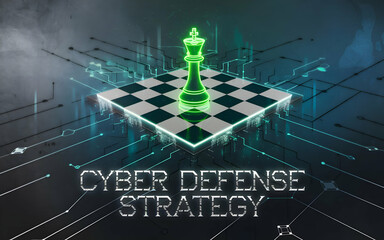 Poster - Cyber Defense Strategy: King Piece on Digital Chessboard 