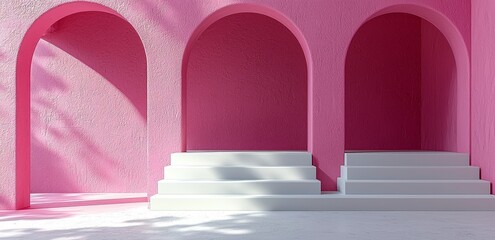 Poster - a stylish display platform featuring luxurious glass arches stands atop a white podium, surrounded b