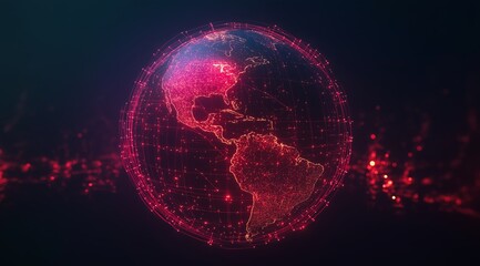 Poster - Illustration of the globe, surrounded by lines of neural connections and digital data. Technological background on the topic of the information field