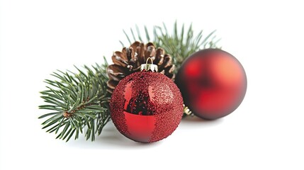 Poster - Blank Christmas greeting card on a white background with a hint of pine decoration, providing a clean, festive look for custom holiday messages.