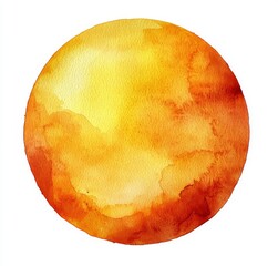 Poster - a contemporary yellow watercolor sun, depicted alone on a white background.