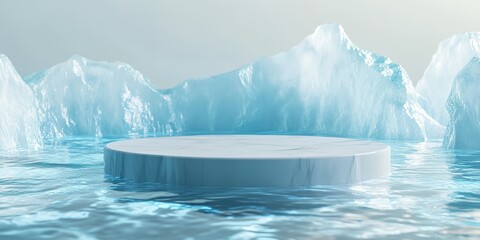 Wall Mural - a white ice sculpture is floating in a body of water. the sculpture is surrounded by ice and snow, g