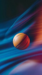 Poster - Basketball hovers against a vibrant backdrop of swirling blue and orange hues, creating a sense of motion and energy, ideal for sports themed designs