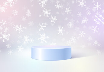 Poster - Christmas themed product podium scene. Winter studio with snowflakes and pedestal