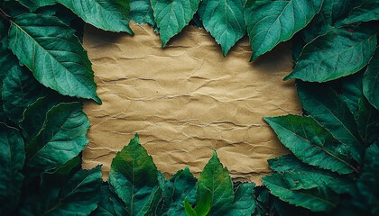 Wall Mural - Green leaf pattern on old tree branch backdrop generated by AI