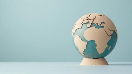 Poster - A cracked globe with a blue and beige color scheme, symbolizing environmental issues and the fragility of the Earth.