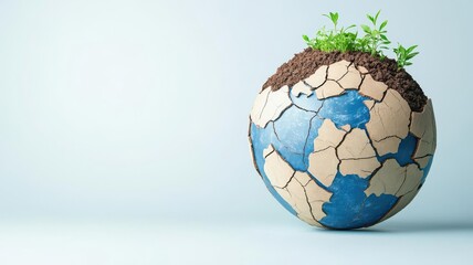 Poster - A cracked globe with green sprouts signifies the need for environmental care and sustainability.