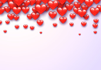 Poster - Valentine's Day greeting card with red hearts flying scattered over background. Symbol of love and spring, sprayed