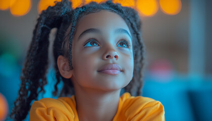 Wall Mural - Smiling child looking at camera, cute innocence portrait generated by AI