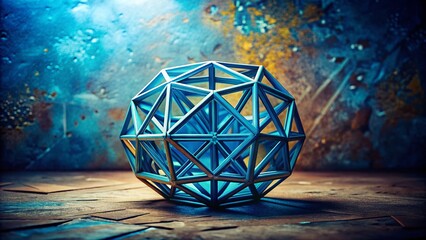 Poster - Vintage Style Photography of a Blue Geometric Structure in 3D Render, Capturing the Intricacies of Design and Form with a Nostalgic Aesthetic for Artistic Expression
