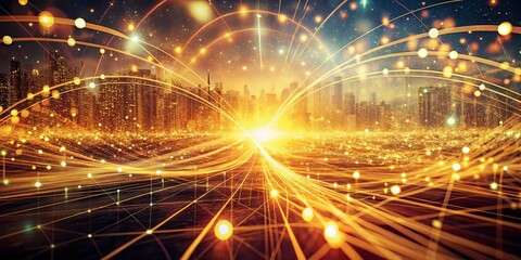 Poster - Vintage Style Photography of a Futuristic Data Stream Glowing in a Digital Network, Capturing the Essence of Technology and Innovation with Retro Aesthetic