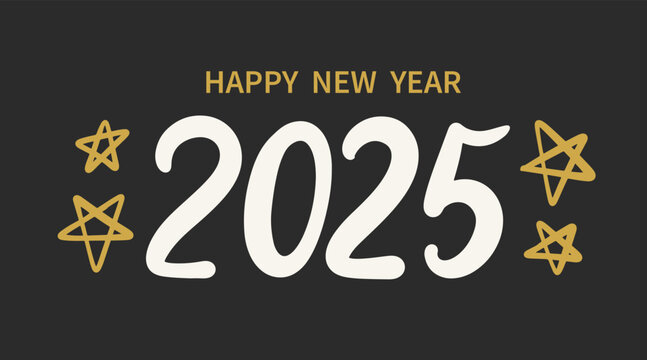 New Year 2025 Hand Lettering Banner Vector Numbers