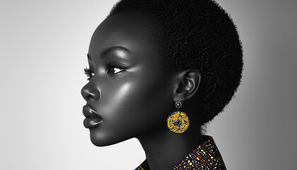 Wall Mural - Beautiful African woman with elegant fashion and jewelry generated by AI