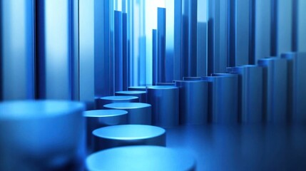 Poster - Abstract blue cylinders creating a futuristic landscape.