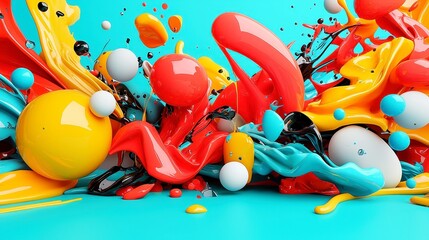 Poster - Vibrant Abstract Shapes, a lively display of diverse colors and geometric forms, creating an engaging visual tapestry that energizes and captivates any space.
