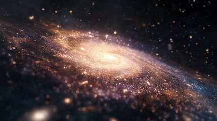 Aufkleber - Golden spiral galaxy with rotating arms of sparks image. Amazing cosmic formation in dark space photography scene wallpaper. Dynamic composition concept photorealistic photo