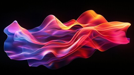 Poster - Flowing neon ribbons on black 3d rendering image. Energy waves. Vibrant and smooth wavy shape background wallpaper colorful realistic. Futuristic art. Visual harmony concept idea