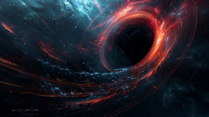 Aufkleber - Stellar black hole swirl with cosmic trails 3d rendering image. Dark void. Swirling energy. Universe galactic background wallpaper colorful realistic. Deep space phenomenon concept idea