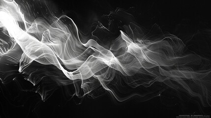 Aufkleber - Monochrome smoke flow with light textures 3d rendering image. Graceful black and white undulating forms background wallpaper colorful realistic. Dreamlike abstraction concept idea