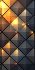 Poster - A mesmerizing abstract pattern featuring a grid of triangular panels in shades of dark gray and gold, illuminated with soft glowing lights, creating a dynamic and elegant atmosphere.