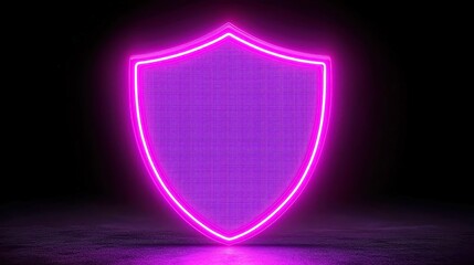 Poster - Neon Cyber Shield, a vibrant neon symbol representing advanced data protection, embodies cutting-edge security technology in a digital landscape, ensuring robust defense against cyber threats.