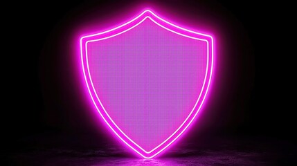 Poster - Neon Cyber Shield, a vibrant digital emblem representing advanced data protection, symbolizing innovation in high-tech security against cyber threats.
