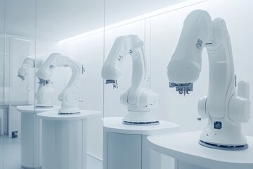 Aufkleber - Advanced robotic arms displayed in a sleek, modern laboratory setting, showcasing innovative technology and automation for various industrial applications