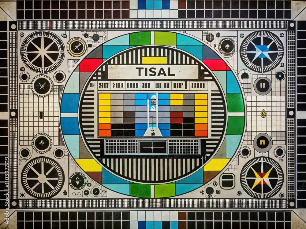 Vintage TV Calibration Test Chart in Panoramic View with Retro Patterns ...