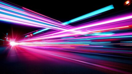Poster - Dynamic Purple Light Streaks, a vibrant display of abstract illumination, exuding futuristic energy and captivating motion, perfect for modern design and visual inspiration.