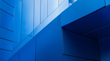 Poster - Modern architecture showcases geometric lines and vibrant blue hues in urban setting