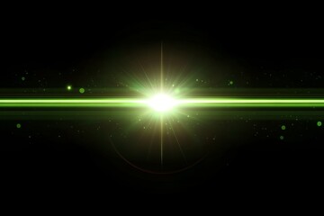 Poster - bright green light beam emerging from darkness with soft glow and particles, creating a mystical and