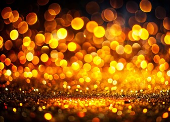 Poster - Vivid Yellow and Orange Shiny Bokeh with Abstract Patterns on a Black Background for Stunning Product Photography and Artistic Displays