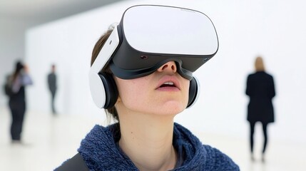 Poster - Immersive Virtual Reality Experience, Individual engaging in a digital world, Exploring innovative technology, Captivating journey into virtual realms