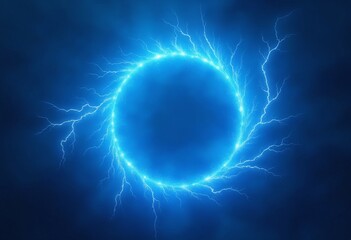 Poster - Blue abstract plasma lightning ring with glowing particles swirling in dark sky fantasy concept art