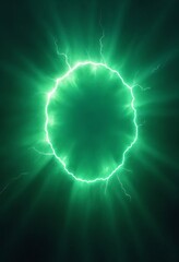 Poster - Green abstract plasma lightning ring with glowing particles swirling in dark sky fantasy concept art