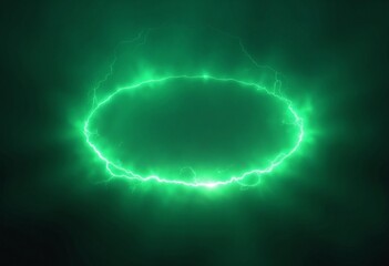 Poster - Green abstract plasma lightning ring with glowing particles swirling in dark sky fantasy concept art