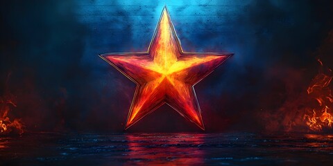 Poster - A vivid, glowing star symbol surrounded by swirling flames and a mystical blue haze, creating a dramatic and energetic atmosphere.