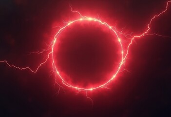 Poster - Red abstract plasma lightning ring with glowing particles swirling in dark sky fantasy concept art