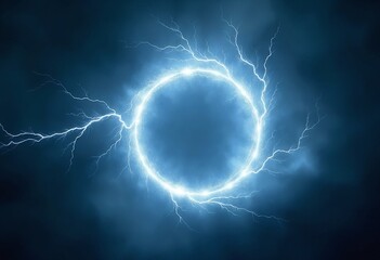 Poster - White abstract plasma lightning ring with glowing particles swirling in dark sky fantasy concept art