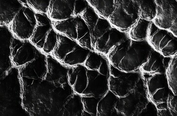 Poster - Abstract monochrome image showcasing intricate organic patterns resembling cellular structures, evoking a sense of depth and texture in a dark backdrop.