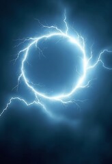 Poster - White abstract plasma lightning ring with glowing particles swirling in dark sky fantasy concept art