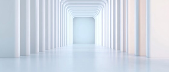 Poster - A minimalist corridor featuring white arches and smooth surfaces, evoking tranquility.