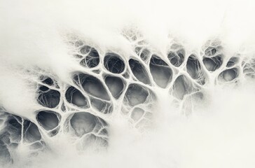 Poster - Intricate Organic Patterns in Monochrome: Abstract Porous Structure with Delicate Web-Like Filaments and Soft Textures, Perfect for Artistic and Scientific Projects