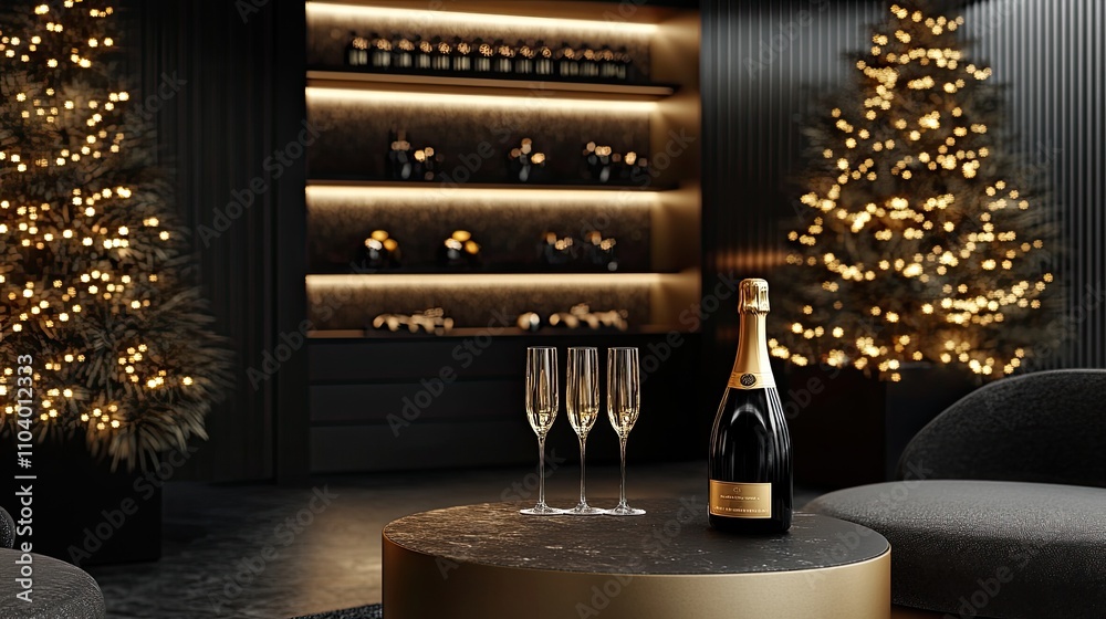 Golden accents and champagne create a chic New Year 2025 celebration ...