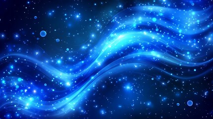 Blue abstract background with wave-like lines and glowing dots, perfect for science and business themes