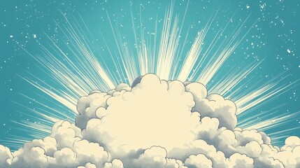 Poster - Radiant Sunburst Through Fluffy Clouds on a Bright Blue Sky