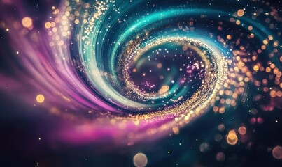 Wall Mural - Cosmic Swirl with Sparkling Particles and Colorful Waves