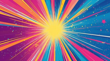 Leinwandbilder - Bright starburst patterns in vibrant colors like pink, blue, and yellow, ideal for a bold and creative layout.