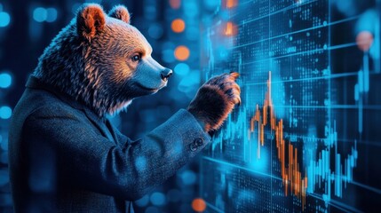 Poster - Business Bear Analyzing Stock Market Trends in a Digital World
