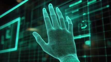 Poster - Futuristic Glowing Hand Interface Technology with Digital Elements